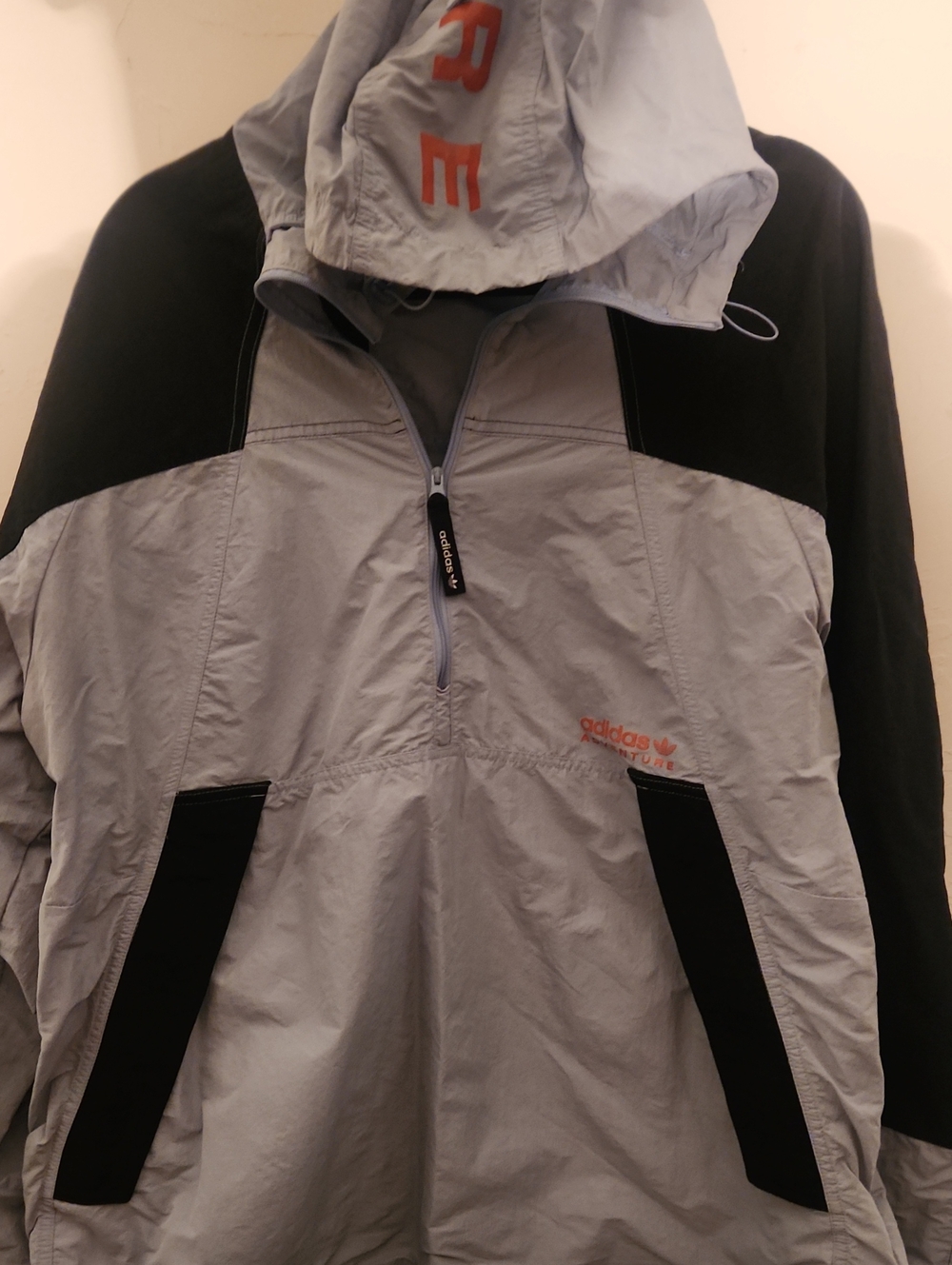 adidas Light Gray and Black Hooded Windbreaker with Orange Logo
